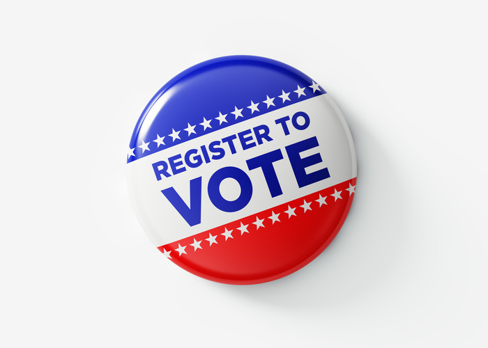 Register to Vote label pin.